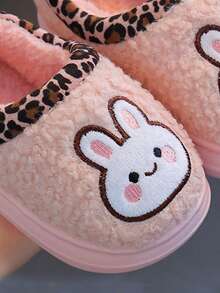 1 Pair Children's Slippers Autumn Winter Home Anti-Slip Rabbit Furry Shoes Boys Girls Warm Closed Toe Slippers - Pink - View 5