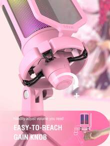 Mikrofon Gaming USB FIFINE A6V AmpliGame Pink, Mikrofon Kondensor RGB untuk PC, Indikator RGB, Kontrol Gain, Peredam Suara Cepat, Dudukan Tripod, Filter Pop, Pola Pickup Cardioid, Untuk Streaming Discord Twitch Podcast - View 5