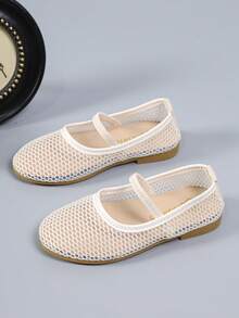 1 Pair Kids Flat Slip-On Mary Jane Shoes, Mesh Breathable Lightweight Casual Shoes, Suitable For School, Commuting And Outdoor Activities - White - View 7