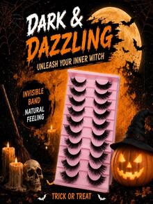 10 Pairs Soft Fluffy 3D Faux Mink Manga False Eyelashes, Exaggerated Thick Invisible Transparent Stem - Halloween Limited Makeup Essential, Reusable, Lightweight Manga Lashes, Suitable For Daily Charm And Special Occasions - View 3