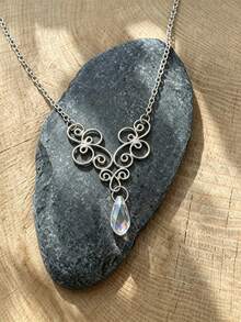 Vintage Handmade Silver Color Swirl Filigree Necklace Water Drop AB Crystal Pendant Necklace For Women Bohemian Statement Wedding Party Jewelry Gift - Necklace - View 4