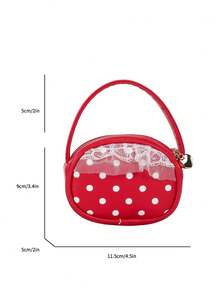 Cute Polka Dot Lace Mini Handbag, Girly Style Oval Small Tote Bag, Earphone And Lipstick Storage Bag, Suitable For Daily Use - A - View 2