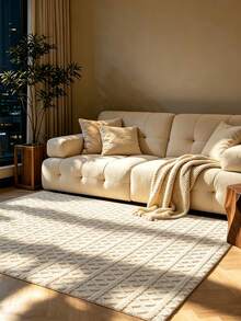1pc Cream Ins Style | Beige Striped Plush Carpet, Autumn/Winter Home Decor Rug, Long Living Room Area Rug | Dense Plush, Soft & Comfortable | Suitable For Living Room, Bedroom, Home Room Decoration | Bedroom Carpet, Striped Design, Cozy Home Accessory, Soft Texture, Dense Pile, Comfortable Rug - Beige - View 11