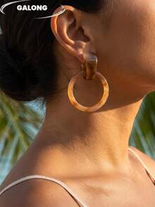 Turquoise Color Round Hoop Earrings For Women Resin Acrylic Texture American Vintage Hot Girl Large Hoop Earrings Studs - Apricot - View 4