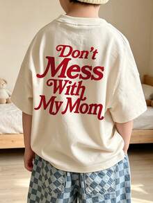 Newborn Baby Summer Casual Short Sleeve T-Shirt, "Don't Mess With My Mom" Slogan Print Round Neck Top - Apricot - View 8