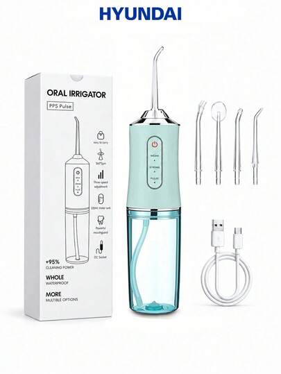 HYUNDAI Rechargeable Portable Wireless Water Flosser, Electric Dental Water Flosser With 3 Modes And 4 Nozzles, Suitable For Home Oral Care