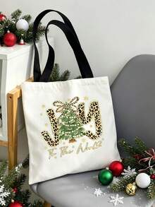 1/2pcs Merry Christmas Tote Bag & Makeup Bag, Printed Christmas Tree Pattern, ForWinter Holiday Matching Gift,Daily, Gift For Family, Friend. - Multicolor - View 6