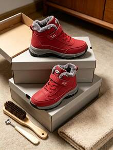 Men's Snow Boots, Fleece Lining, Warm And Comfortable, Non-Slip Sole, Round Toe Design, Suitable For Outdoor Camping And Casual Wear - Winter Footwear - Red - View 3