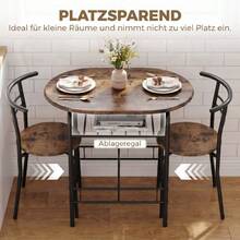 3-Piece Dining Set, Kitchen Table And Chairs For 2 People With Shelf, Living Room, Black Marble Look - Rustic Brown + Engineered Wood - View 4