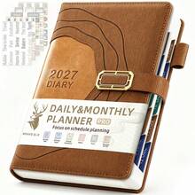 2027 A5 Hardcover Planner 400 Pages, 2027 Jan-Dec Daily/Monthly Dual View, Habit Tracker Password Log, Flat Lay Magnetic Closure, Includes 5 Stickers, Work Home Daily Organizer - A5 - View 13