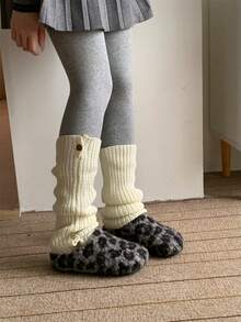 XIXITIAO Fashion Leopard Print Slippers For Women, Winter Arch Support Slip-On Fuzzy House Slippers - Grey - View 7