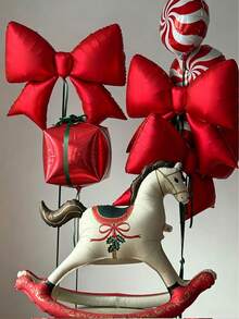 9pcs/Set Christmas Rocking Horse Foil Balloon Set, With Red Bow, Red Candy And Gift Box, Suitable For Christmas, Family Gathering, Baby Shower, Store Window, Holiday Party Decoration - Christmas Rocking Horse - View 6