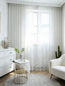 1pc Elegant European Style Embroidered Sheer Curtain For Bedroom Or Living Room - Multicolor - View 10