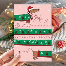1pc Funny Dachshund Christmas Card With Envelope, Merry Christmas Greeting Card, Suitable For Friends And Family, Holiday Wishes Card, Holiday Celebration Card, Christmas Gift For Dog Lovers - A - View 3