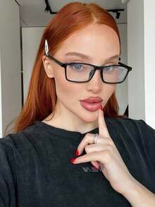 1 Pair Small Rectangular Glasses, Suitable For Computer/Gaming/TV/Smartphone, Lightweight Eye-Protection Design, Relieves Eye Fatigue, Fashionable Transparent Frame - Clear - View 3