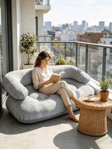 1pc U-Shaped Portable Inflatable Outdoor Leisure Chair, Flocked Soft Comfortable Slouchy Sofa Chair, Breathable PVC, Modern Lightweight Compact Foldable Inflatable Outdoor Sofa, Suitable For Autumn/Winter, 2-Person Use For Living Room, Balcony, Camping - Multicolor - View 6