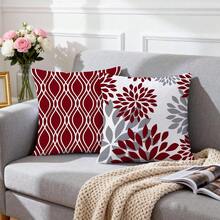 4PCS Christmas Decorative Pillow Cover, Red Snowflake And Christmas Tree Printed Cushion Cover, Farmhouse Style Suitable For Home Sofa And Living Room, Home Decor / Autumn Decoration / Room Decoration, Single-Sided Print, Pillow Insert Not Included - Red - View 6