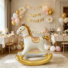 1pc Standing 3D Rocking Horse Aluminum Foil Balloon, Indoor Tabletop Party Decoration, Birthday Party Atmosphere Background Decor, Room Arrangement - Golden Rocking Horse - View 5