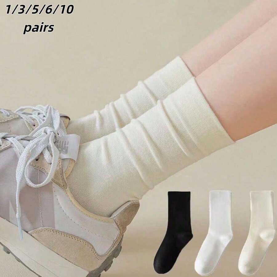 1/3/6/10 Pairs Women's Solid Color Loose Mid-Calf Socks, Soft Breathable Comfortable Street Style Postpartum Maternity Socks, Suitable For Daily Wear - White - View 1