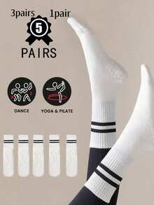 5 Pairs Women's Mid-Calf Yoga Socks With Silicone Non-Slip Pads, Solid Color Fitness Socks Suitable For Pilates, Indoor Workouts And Sports - Multicolor - View 1
