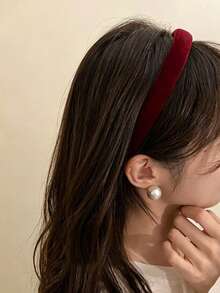 1 Piece 2cm Vintage Black Velvet Sponge Headband - Burgundy - View 6