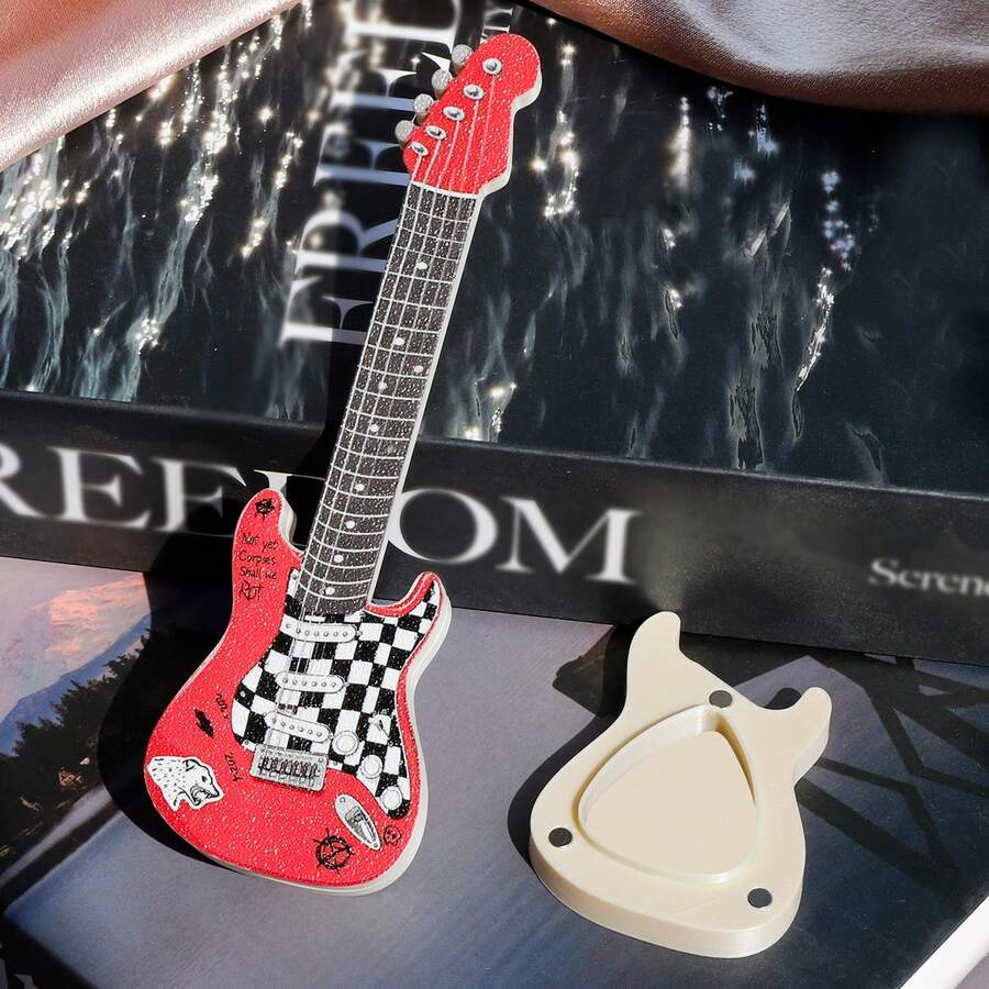 1pc Guitar Shaped Pick Holder Creative Personalized Desktop Decor Ornament Rock Musician Guitar Enthusiast Gift - Multicolor - View 1