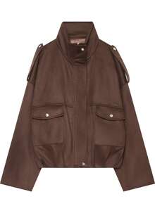 Women's Vintage Faux Suede Jacket, Solid Color Zipper Casual Coat - Brown - View 4