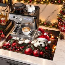 1pc Christmas Themed Printed Pattern Dish Drying Mat, Kitchen Countertop Bowl & Plate Rubber Bottom Drying Pad, Party Decoration, Super Absorbent Hidden Stain Dish Drying Mat, Soft Diatomaceous Earth With Rubber Backing Multi-Functional Kitchen Home Mat, Quick Dry Mat For Coffee Machine & Dish Rack, Kitchen Countertop Coffee Mat & Dish Drying Pad - LL LSD022 - View 3