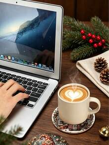 6/1pc Christmas Round Coasters, Heat-Resistant Coffee Cup Mats, Vintage 2D Flat Desktop Protector, Christmas Holiday Home Decor, Ideal Housewarming Gift, Party & Holiday Tableware - Multicolor - View 2