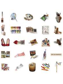 50PCS,The Art Of Painting Mobile Phone Stickers,PVC Material,Scrapbook Supplies,Creative And Aesthetic Design Sticker,Suitable For Mobile Phone Cases,Tablets,Laptops,Suitcases,Cars,Notebooks,Helmet,Guitar,Skateboard,Storage Box,Computer, - Multicolor - View 4