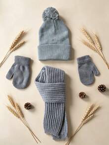 4pcs/Set 1-3 Years Old Kids Knitted Hat Scarf Gloves Set, Baby Warm Knitted Hat, Girls Wool Hat, Suitable For Cold Winter - Multicolor - View 10