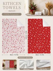 2pcs Minimalist Hand-Drawn Line Cartoon Christmas Element Pattern Kitchen Towels, 40*60cm Soft Microfiber Material Tea Towels, Suitable For Home Kitchen Restaurant Outdoor Camping Tabletop Cleaning Dish Cloth Hand Towel Accessories Christmas Theme Kitchen Towels Holiday Gift Giving - Multicolor - View 3