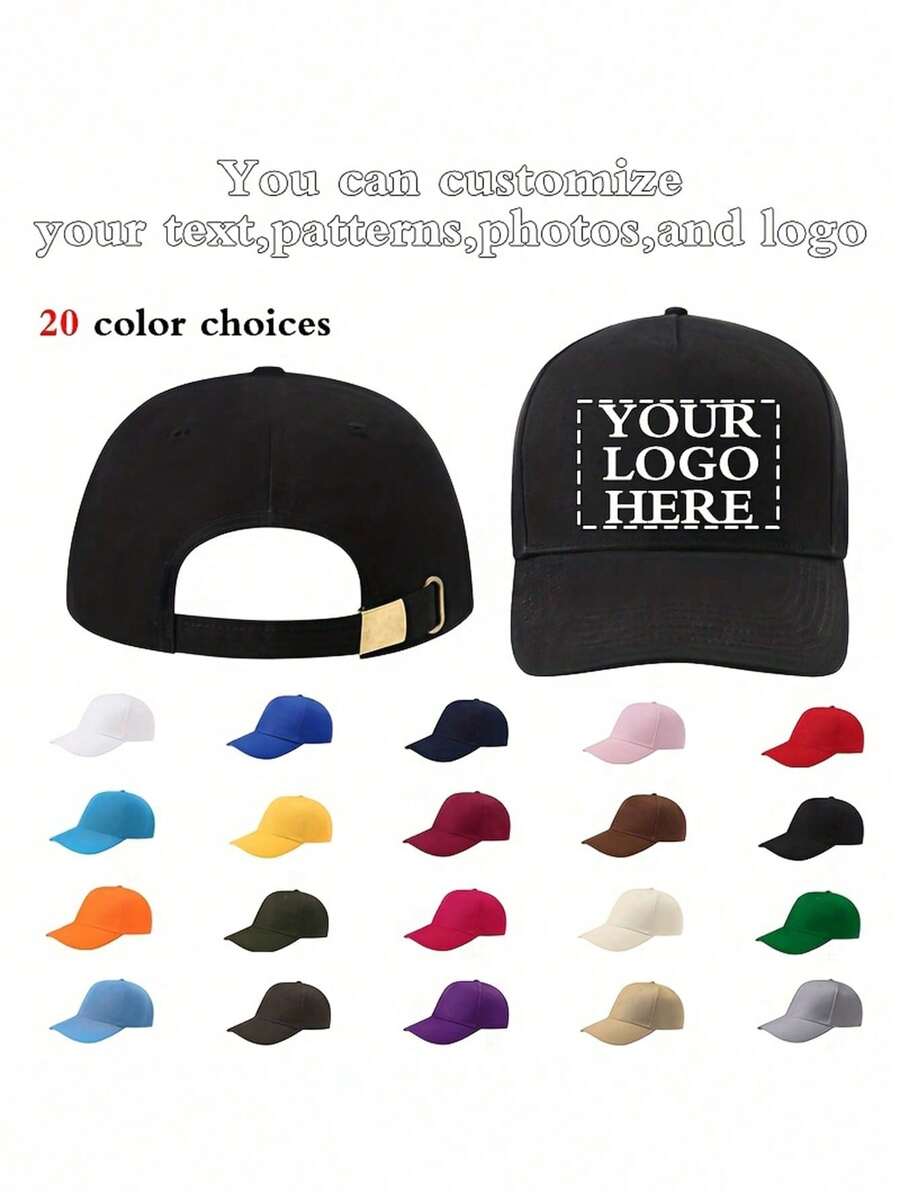 Customizable Text Logo Baseball Cap, Multi-Color Personalized Photo Print Trucker Hat, Flat Brim Cap