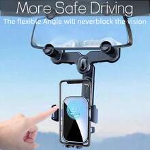 BISI Soporte para teléfono en el espejo retrovisor del coche, giratorio 360° & extensible, multifuncional, diseño de fijación en cuatro esquinas anti-vibración, apto para todos los teléfonos y todos los modelos de coche - A - Ver 2