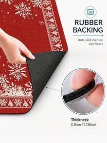 1pc Christmas Red Snowflake Pine Tree Border Kitchen Mat, Vintage Holiday Geometric Pattern Absorbent Non-Slip Foot Mat, Durable Easy Clean Rectangular Rug, Suitable For Kitchen Sink, Entryway, Hallway, Laundry Room, Bathroom And Christmas Home Decor - Multicolor - View 8