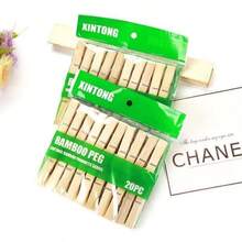 20pcs Natural Bamboo Clothes Pegs, Heavy‑Duty Spring Laundry Clothespins For Outdoor Drying, Multi‑Purpose Wooden Clips For Photos Crafts Home Use - Multicolor - View 1