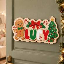 Custom Christmas Name Sign, Personalized Wall Door Decor, Festive Gingerbread Penguin Tree Holiday Hanging Decoration For Entryway, Customized Seasonal Party Accent, Customizable Family Name Plaque, Merry Christmas Gift Idea For Home Fireplace Porch - Style B - View 3