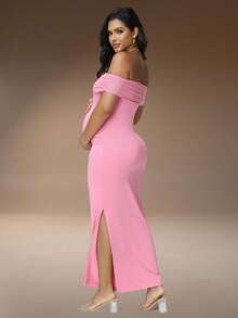 JustVH Maternity Off-Shoulder Mesh Elegant Summer Sleeveless Dress, Suitable For Baby Shower Photography Fall - Baby Pink - View 2