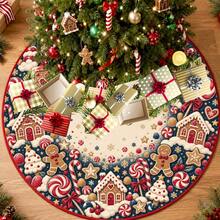 1pc Gingerbread House Candy Pattern Christmas Tree Skirt, Elegant Color Holiday Decor, 5 Sizes, Unisex Holiday Gift, Suitable For Home And Party Christmas Home Decoration - Gingerbread House Candy - View 2