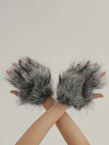 Midnight Gothic Wolf Faux Gloves, Luxury Plush Dress Gloves For Halloween Cosplay, Christmas Party And Evening Ball - Multicolor - View 4
