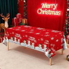 1-Piece/3 PiecesChristmas Disposable Rectangular Tablecloth – Red Tablecloth With 'Merry Christmas', Snowhouse, Santa Claus, Snowman And Christmas Tree Designs, Perfect For Holiday Season And New Year Parties, 54 X 108 Inches - Red - View 6