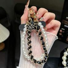 1ins Style Handheld Phone Chain Short Pearl Double Chain Fashion High-End Celebrity Hanging Chain Bag Keychain USB Drive Decoration Anti-Lost Lanyard Leather Metal Chain Women Wrist Strap Clip Shell - Multicolor - View 5