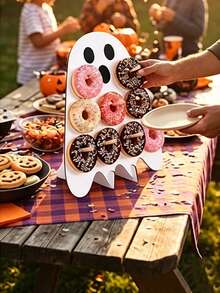 1 Set Halloween Donut Display Stand, White Ghost Donut Display Rack, Wooden Donut Display Stand For Home, Halloween Party Food Display Rack, Trick Or Treat, Scary Party Food Display Rack, Halloween Cute Ghost Cake Tray, Halloween Banquet Dessert Display Stand, DIY Dessert Cake Decoration, Restaurant Food Tray, Kitchen Cooking Storage Rack, Halloween Decoration, Party Gift - White Ghost - View 8