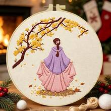 1PC 15*15cm/5.9*5.9in 20*20cm/7.9*7.9in,Woman In A Long Dress Embroidery Kit, DIY Handmade Embroidery Set For Adult Beginners, Home Gift, Women's Sewing Gift, Including User Manual, Printed Pattern Fabric, Embroidery Frame, Needle And Thread. - 15X15CM - View 15
