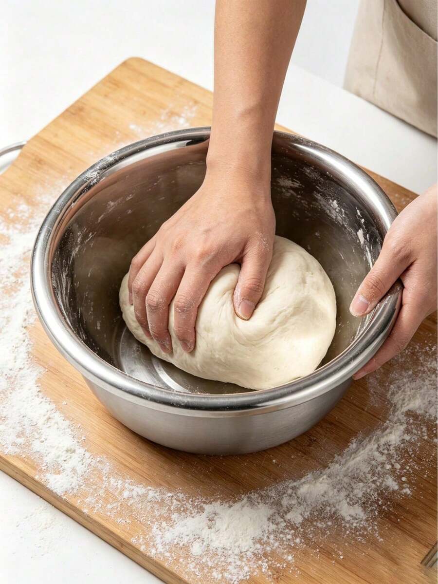 Large Capacity Deep Stainless Steel Dough Mixing Bowl, Material & Odorless, Thick Body Durable & Resistant To Deformation. Wide Smooth Rolled Edge, Comfortable Grip Without Scratching Hands, Deep Design Prevents Flour Spillage During Kneading And Fermentation, Also Suitable For Marinating Meat, Washing Fruits & Vegetables, Mixing Salads. Smooth Inner Wall Easy To Clean, Stackable Storage Saves Kitchen Space, Ideal For Home Baking Preparation And Multi-Purpose Kitchen Cooking. 1pc/3pcs - View 1