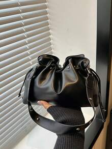 New Women Pleated Handbag, Fashionable Versatile Street Style Shoulder Bag, Underarm Bag,Bags For Woman,Black Bag - Black - View 2