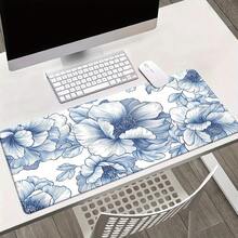 XXL Blue Line Sketch Peony Gaming Mouse Pad, Made Of Premium Micro-Woven Fabric Desktop Mat, Non-Slip Rubber Base Keyboard Pad, High Definition Printing, Suitable For PC Laptop Wireless Mouse, Minimalist Line Drawing Floral Style Gift For Enthusiasts - Blue Sketch Peony - View 1