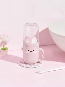 1pc Pink Rabbit Pattern Travel Toothbrush Holder & Mouthwash Cup, Kids White Portable Plastic Toothpaste Cup, Bathroom Rinse Cup - Multicolor - View 7