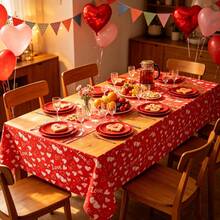 1pc Valentine's Day Red Hand-Painted Heart Tablecloth, Rectangular Disposable Table Cover, Suitable For Romantic Party Decoration, Wedding, Anniversary And Valentine's Day Party Setup - Multiple Styles - View 5