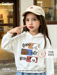 Kids Hooded Sweatshirt, Cartoon Bear Panda Panel Oops No Really Letter Graphic Print Thick Fleece Lined Pullover For Kids - White - View 3
